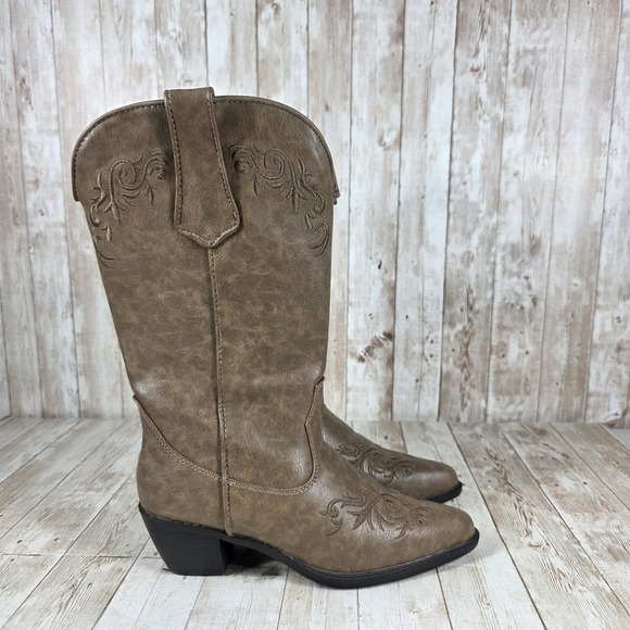 Roper Shoes - Roper Womens Brown Faux Leather Western Cowboy Boots Size 6.5 Embroidered